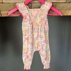 NEW Mud Pie Easter Floral 1PC Bodysuit Spring Flutter Smocked Pink Purple 6-9Mo